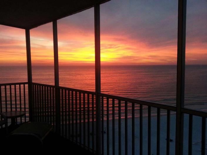 Gorgeous sunset from the balcony of a vacation condo rental in Siesta Key